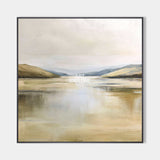 Modern Beige Oasis Landscape Wall Art, Large Textured Oil Painting For Livingroom – ArtExplore