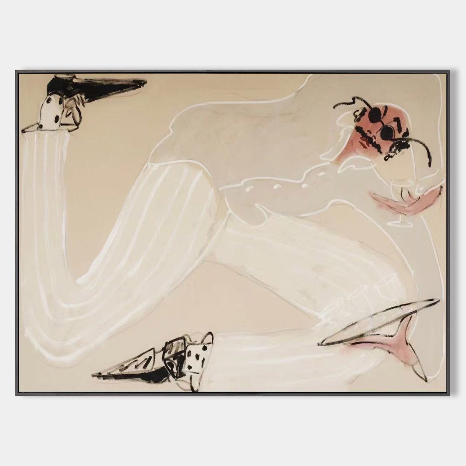 Modern Beige Vintage Oil Painting – Large Wall Art for Living Room | ArtExplore