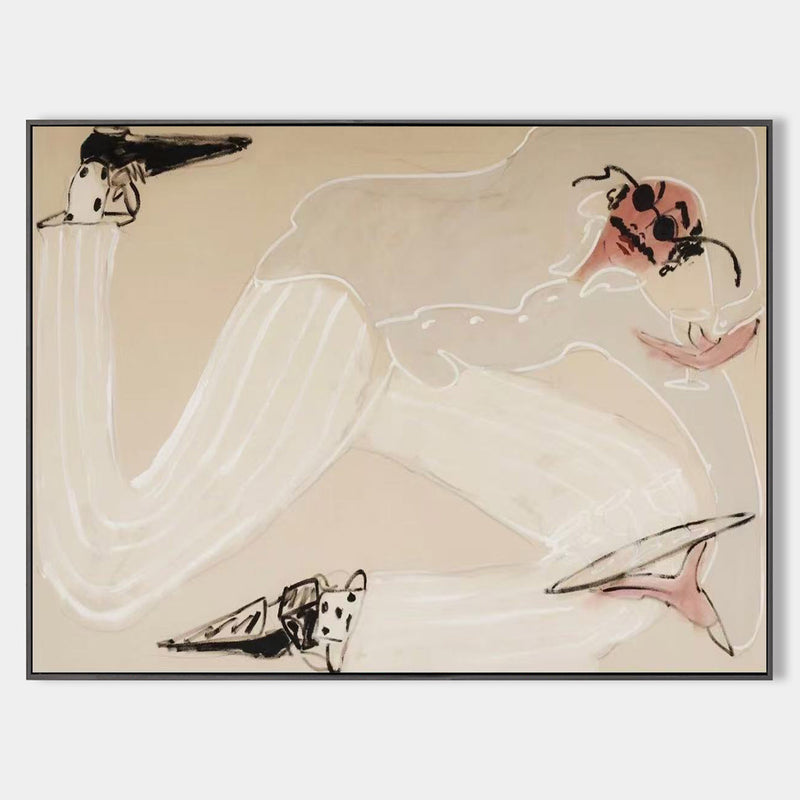 Modern Beige Vintage Oil Painting – Large Wall Art for Living Room | ArtExplore