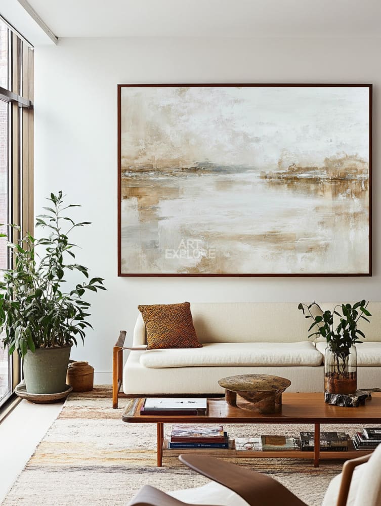 Modern Beige Wabi-Sabi Art | Large Monochrome Textured Canvas ArtExplore