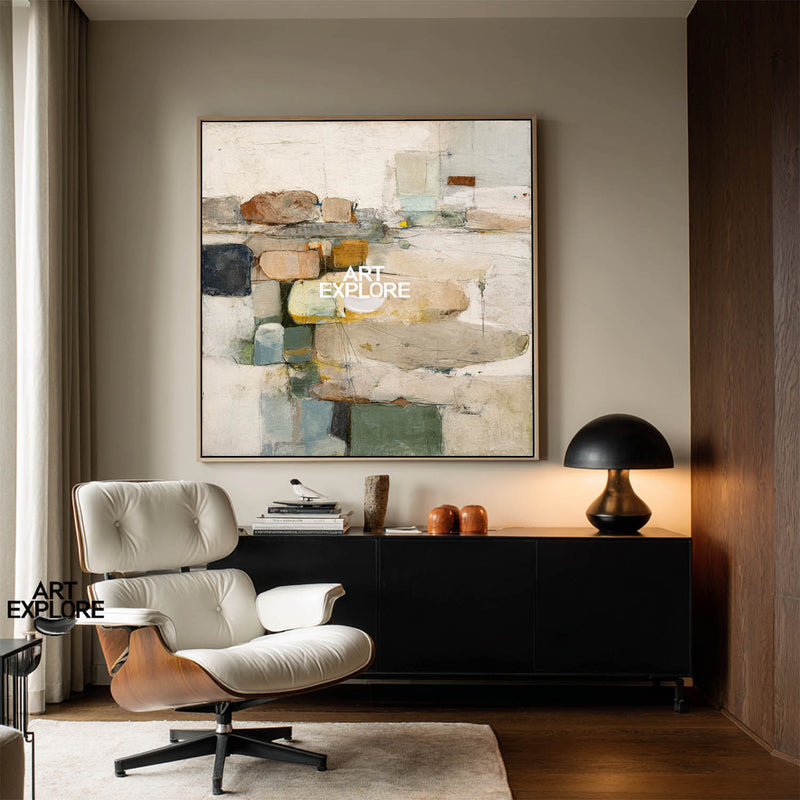 Modern Beige Wabi-Sabi Texture Art | Handmade Square Canvas for Large Walls