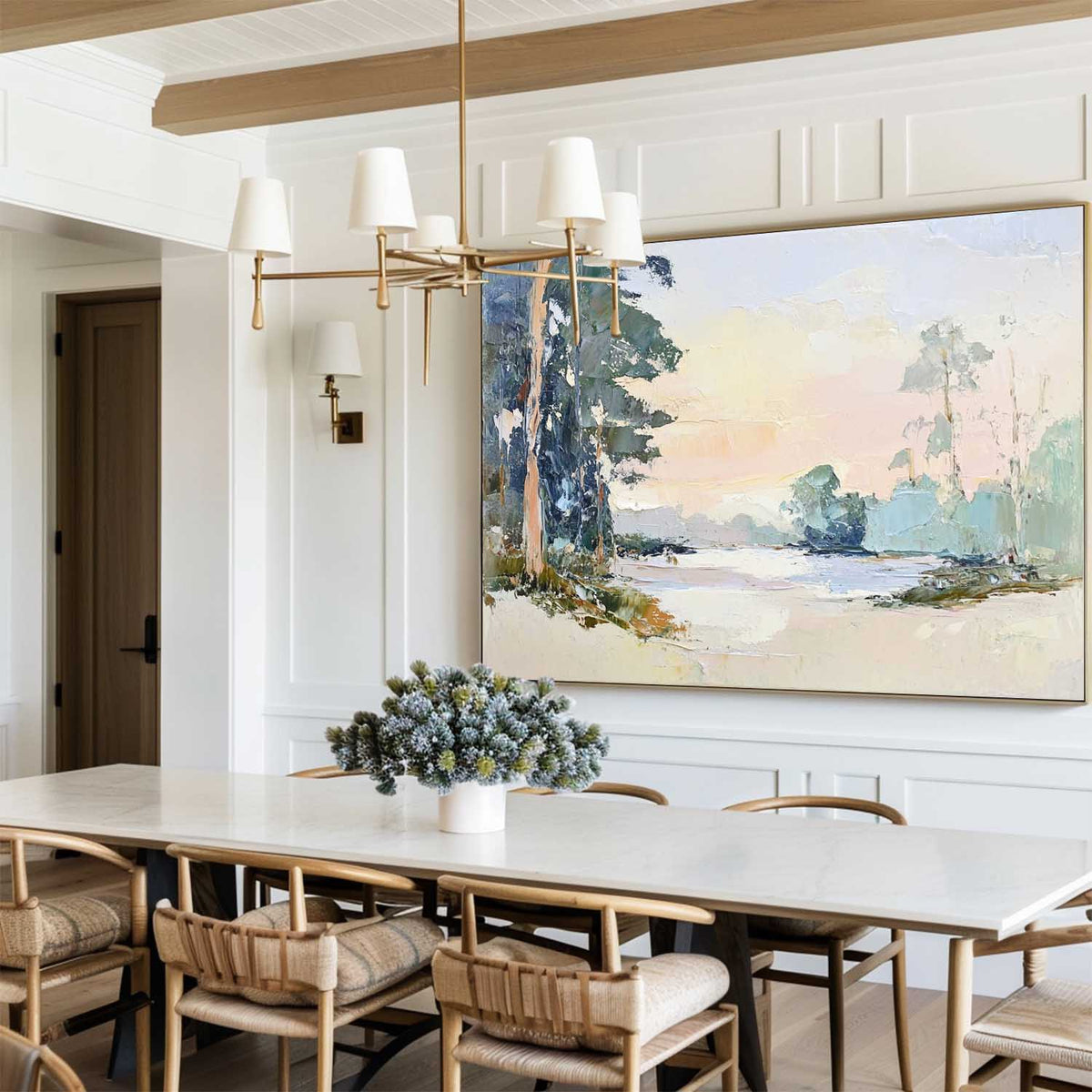 Modern White Wall Art Landscape Textured Wall Art Colorful Minimalist Abstract Livingroom Wall Art