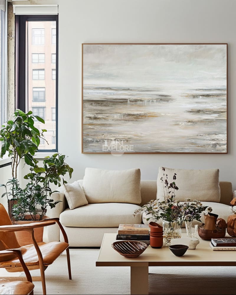 Modern Beige Wall Art | Large Horizontal Minimalist Texture Canvas ArtExplore