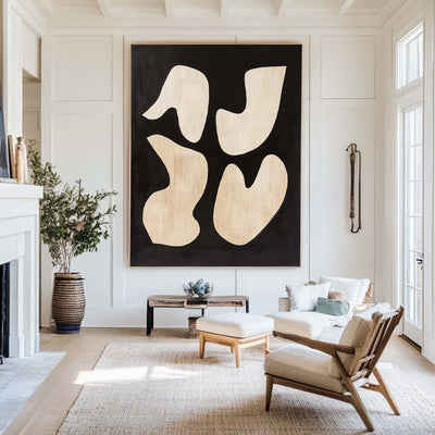 Large Black And Beige Painting Matisse Fauvism Canvas Art Black Beige Texture Minimalist Wall Art