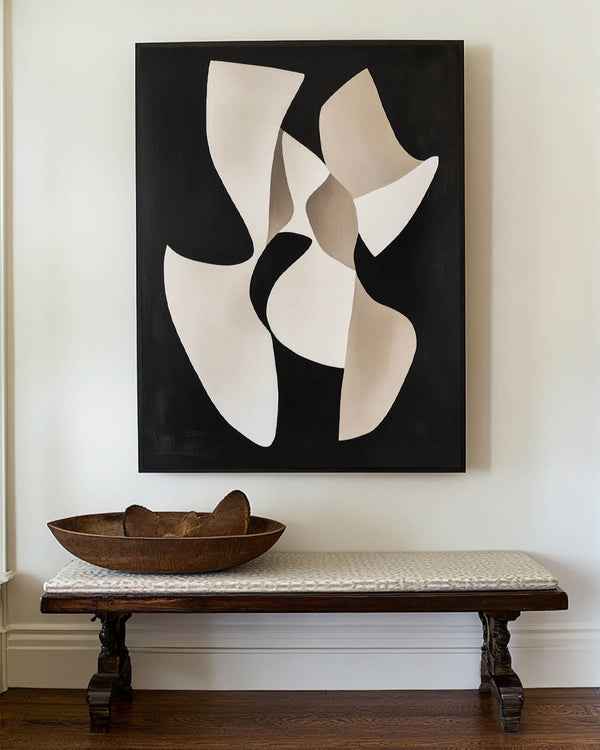 Modern Black And White Canvas Wall Art Wabi-sabi Textured Wall Art Black Minimalist Abstract Wall Art