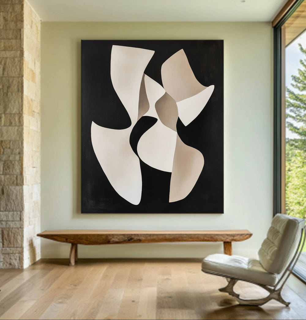 Modern Black And White Canvas Wall Art Wabi-sabi Textured Wall Art Black Minimalist Abstract Wall Art