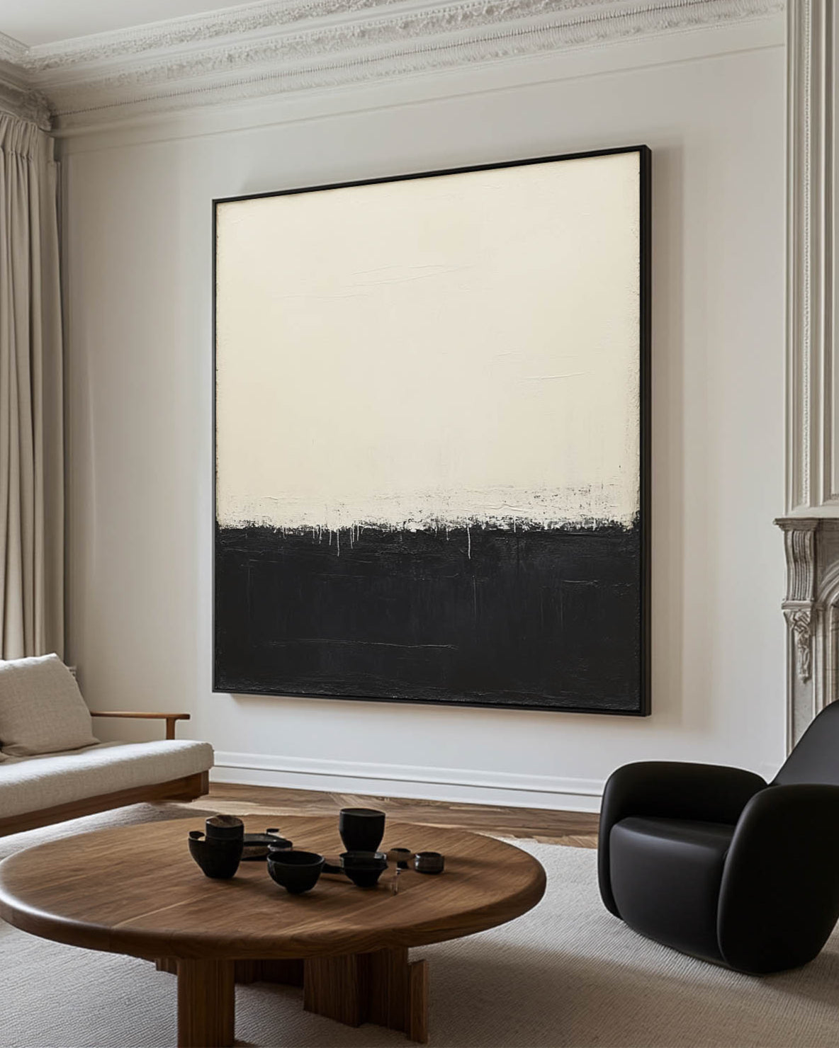 Modern Black And White Texture Oil Painting Large Canvas Art Wabi-sabi ...