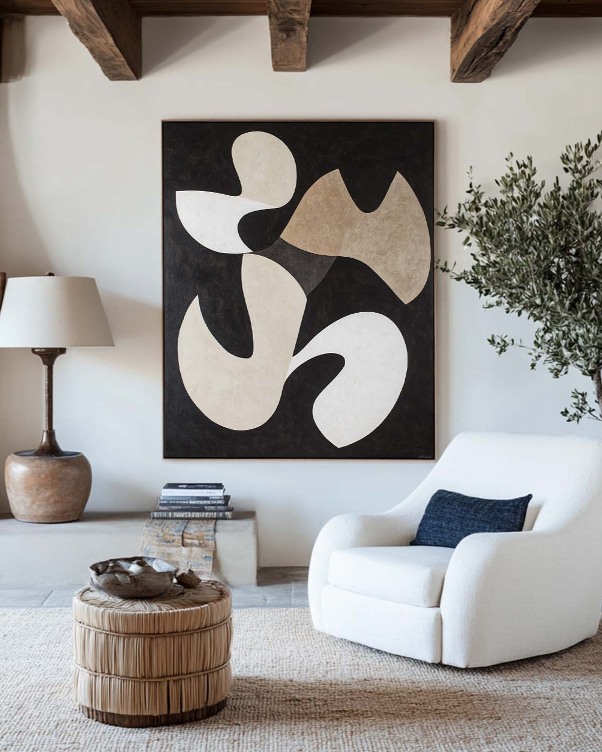 Black And Beige Minimalist Wall Art Matisse Fauvism Oil Painting Black Texture Livingroom Wall Art