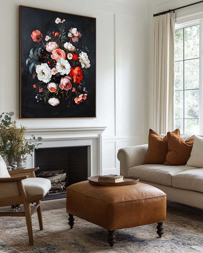 Modern Black Bouquet Oil Painting Modern Baroque Floral Painting Flower Canvas Wall Art For Sale