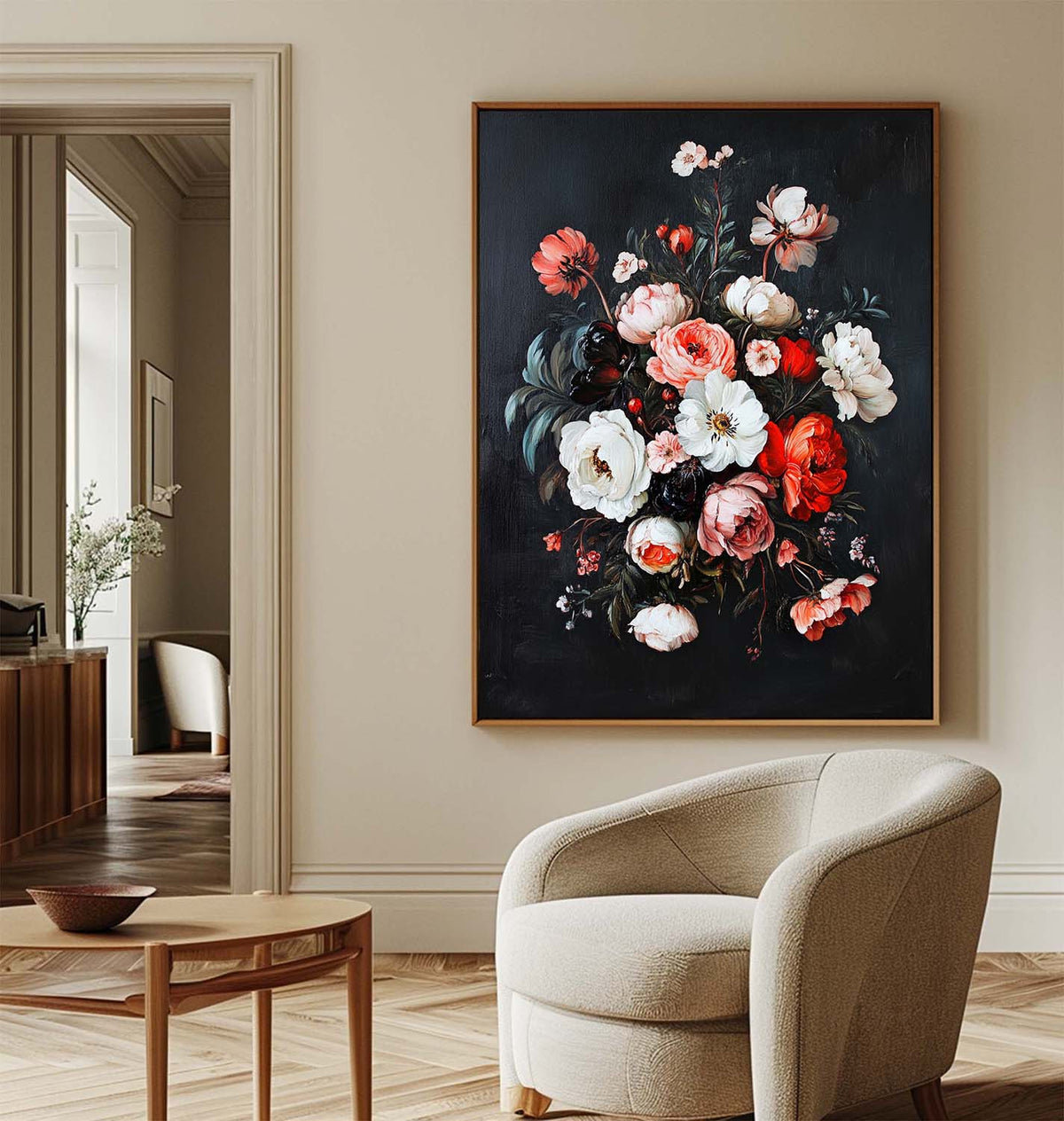 Modern Black Bouquet Oil Painting Modern Baroque Floral Painting Flower Canvas Wall Art For Sale