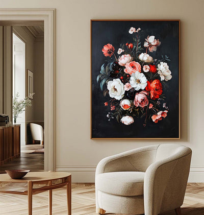 Modern Black Bouquet Oil Painting Modern Baroque Floral Painting Flower Canvas Wall Art For Sale