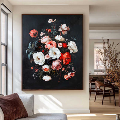 Modern Black Bouquet Oil Painting Modern Baroque Floral Painting Flower Canvas Wall Art For Sale