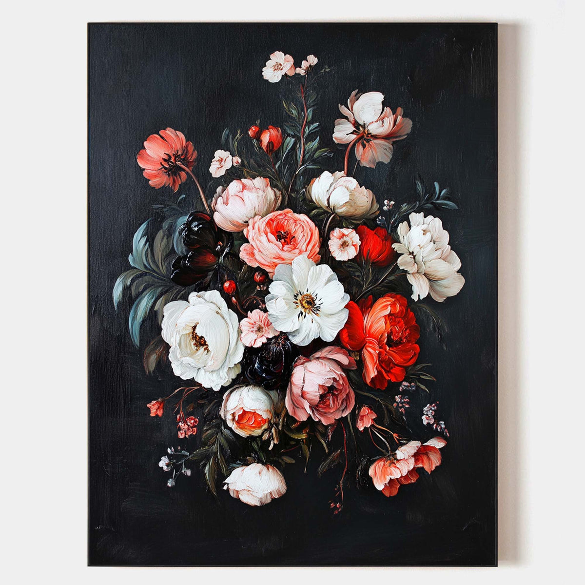 Modern Black Bouquet Oil Painting Modern Baroque Floral Painting Flower Canvas Wall Art For Sale