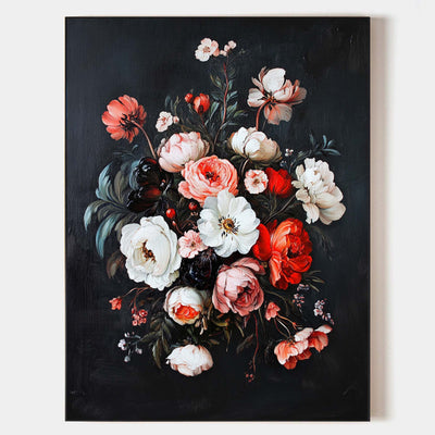 Modern Black Bouquet Oil Painting Modern Baroque Floral Painting Flower Canvas Wall Art For Sale