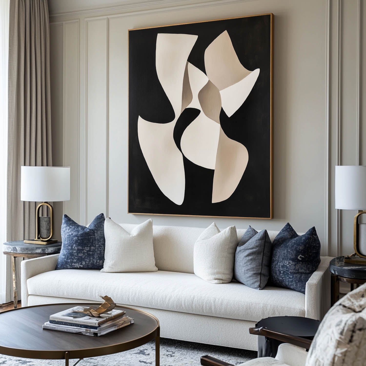Modern Black And White Canvas Wall Art Wabi-sabi Textured Wall Art ...