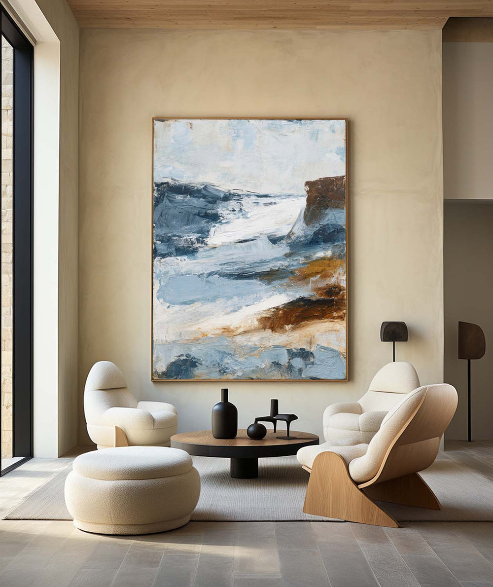  Modern Blue Abstract Knife Painting – Large Vertical Textured Wall Art | ArtExplore