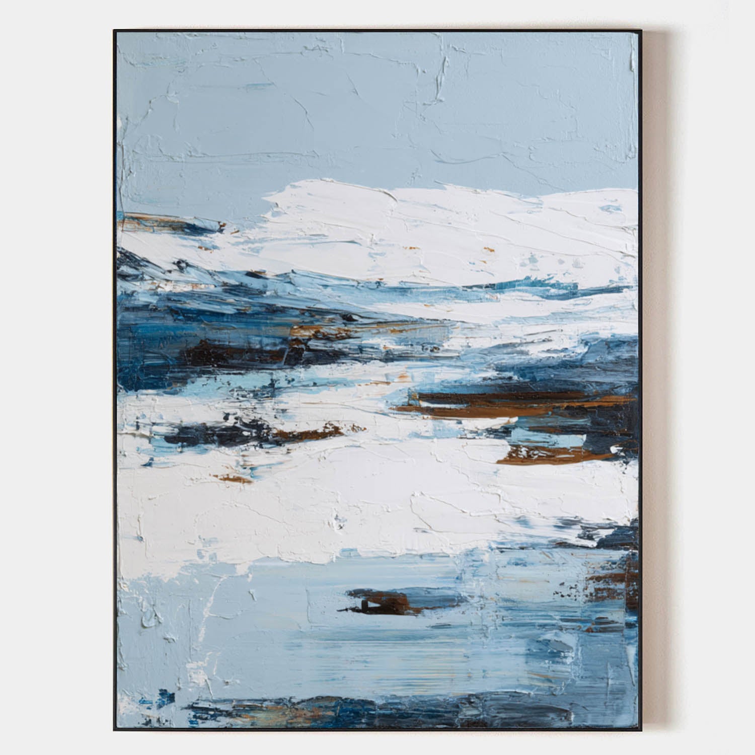 Modern Blue Abstract Knife Palette Painting – Large Vertical Canvas Art for Home Decor | ArtExplore