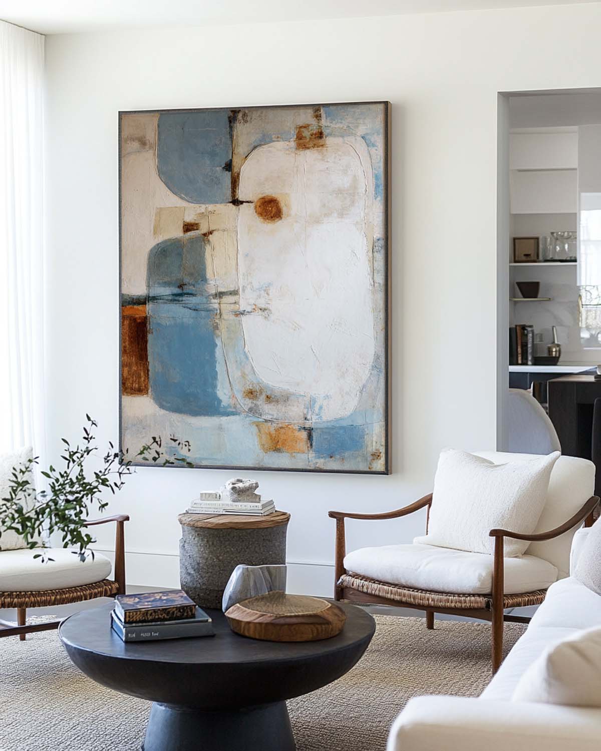 Modern Blue Abstract Oil Painting on Canvas - Minimalist Large Wall Art for Home | ArtExplore