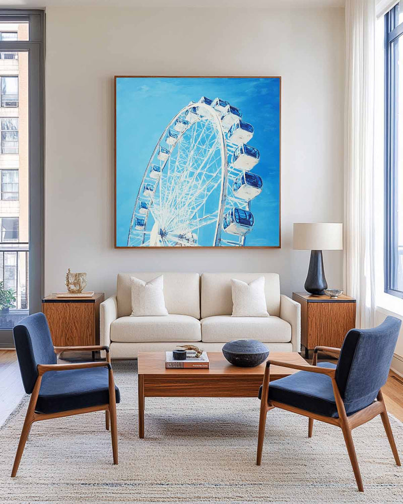 Modern Blue Ferris Wheel Art Painting Blue Sky & Ferris Wheel Wall Art Modern Wall Art For Sale
