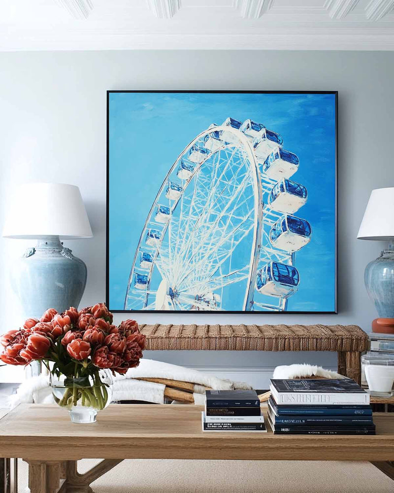 Modern Blue Ferris Wheel Art Painting Blue Sky & Ferris Wheel Wall Art Modern Wall Art For Sale