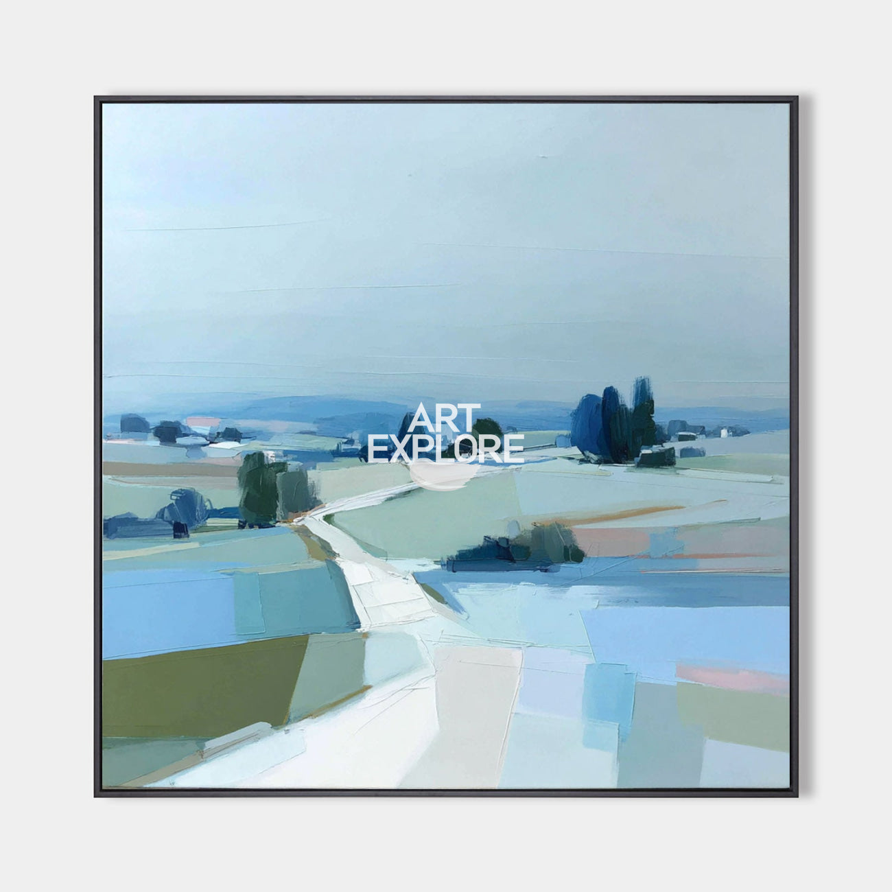 Modern Blue Field Scenery Abstract Wall Art, Large Square Painting – ArtExplore