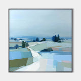 Modern Blue Field Scenery Abstract Wall Art, Large Square Painting – ArtExplore