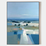 Modern Blue Field Scenery Abstract Wall Art, Large Vertical Painting – ArtExplore