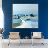 Modern Blue Field Scenery Abstract Wall Art, Large Square Painting – ArtExplore