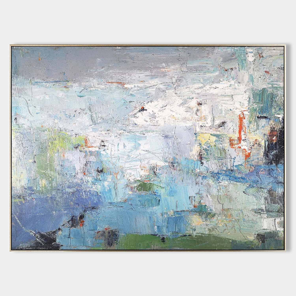 Modern Blue Green Wall Art Textured Wall Art Large Blue Minimalist Canvas Abstract Painting For Sale