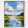 Modern Blue Lake Landscape Painting Large Pond Oil Painting Blue Green Texture Abstract Wall Art