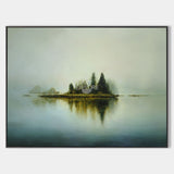 Modern Blue Lake Reflection Painting | Large Minimalist Landscape Art For Livingroom | ArtExplore