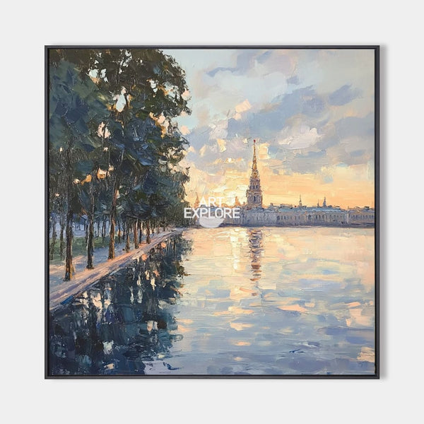 Modern Blue Lake Scenery Painting Large Textured Wall Art for Home Décor | ArtExplore