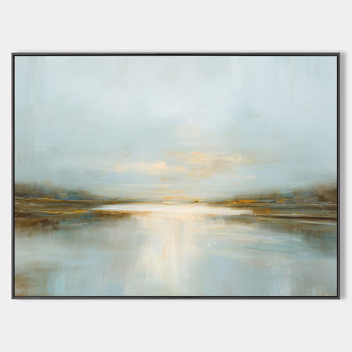 Modern Blue Lake Sunrise Oil Painting Large Serene Sunrise Lake Wall Art Minimalist Art by ArtExplore