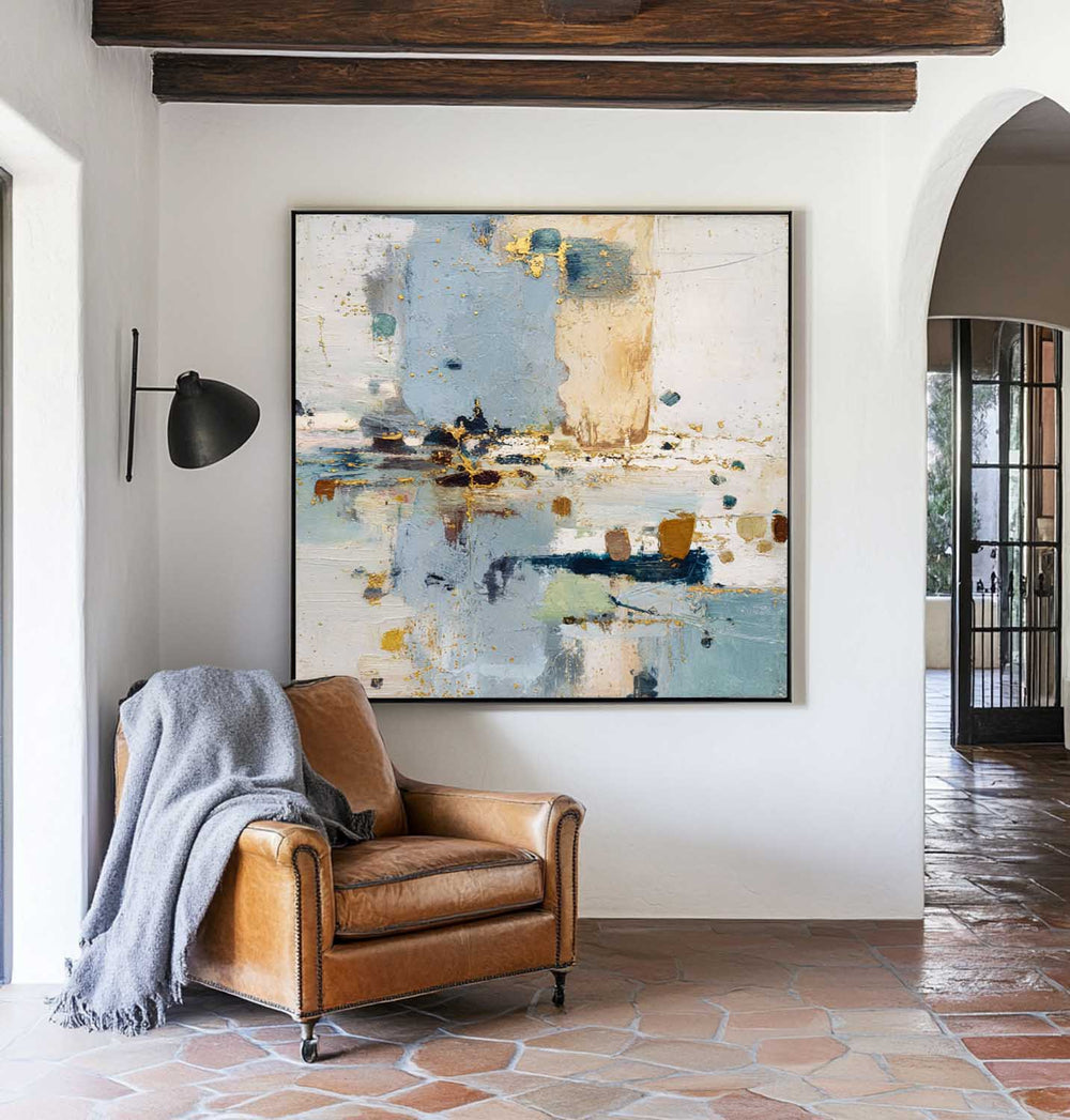 Modern Blue Landscape Artwork – Large Handmade Painting with Texture for Home & Office Walls