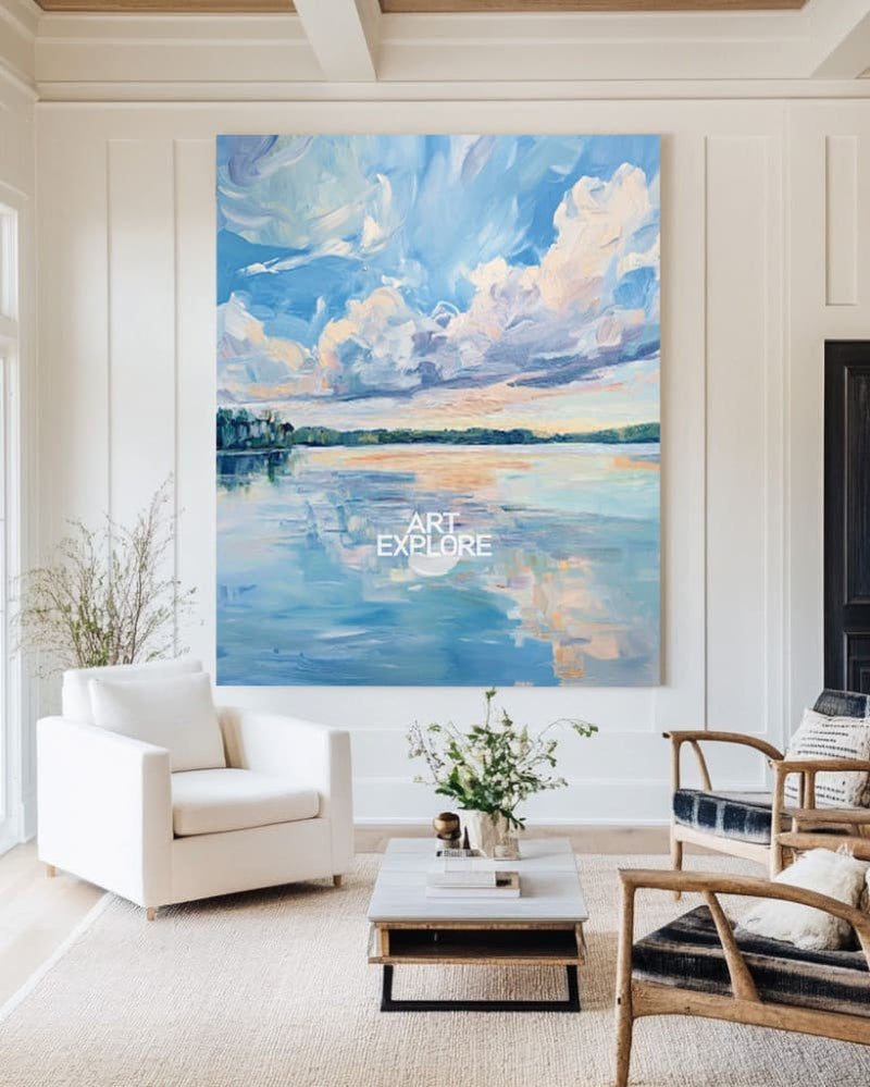 Modern Blue Landscape Canvas Art Textured Minimalist Wall Décor for Large Spaces | ArtExplore