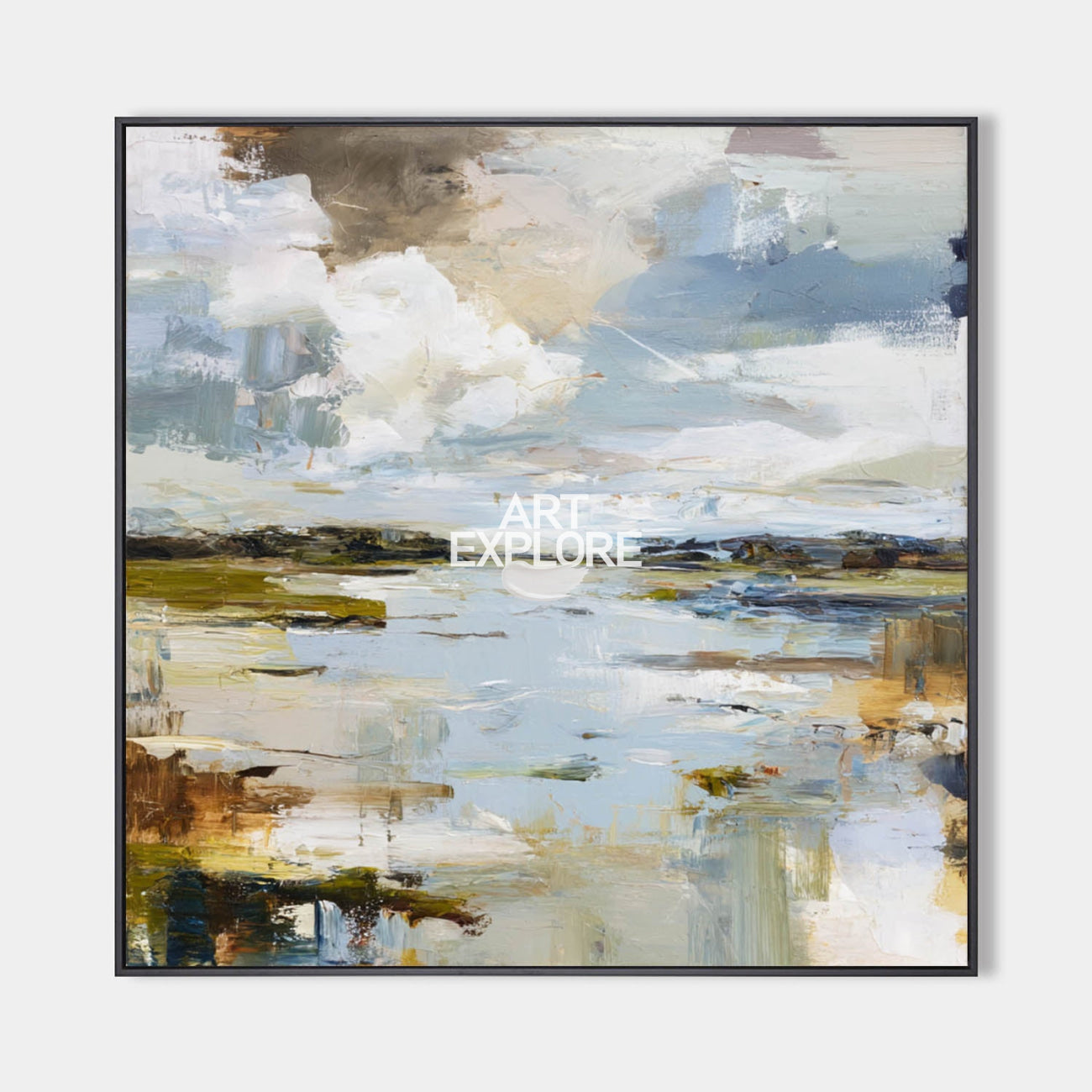 Modern Blue Landscape Wall Art for Large Space – Handmade Minimalist Oil Painting for Living Room & Lounge by ArtExplore