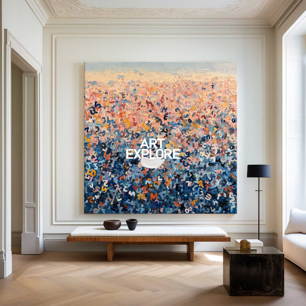 Modern Blue & Peach Textured Abstract - Hand-Painted Wall Art