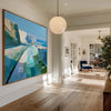 Modern Blue Texture Coastal Wall Art Blue Coastal Landscape Oil Painting for Home Decor, ArtExplore