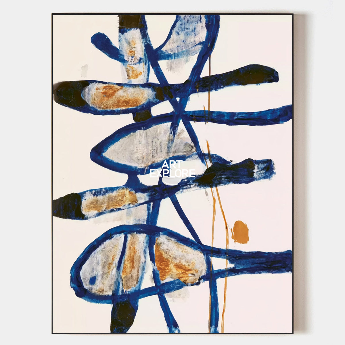 Modern Blue Wall Art For Living Room Minimalist Abstract Canvas Painting Original