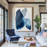 Modern Blue White Abstract Canvas Art Blue Minimalist Wall Painting Large Blue Wall Art For Sale
