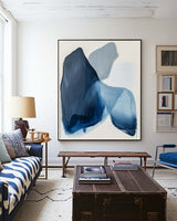 Modern Blue White Abstract Canvas Art Blue Minimalist Wall Painting Large Blue Wall Art For Sale