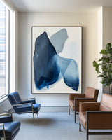 Modern Blue White Abstract Canvas Art Blue Minimalist Wall Painting Large Blue Wall Art For Sale