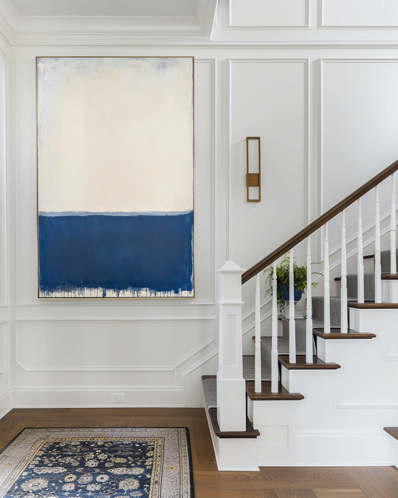 Large Blue White Painting Blue Texture Art Painting Wabi-sabi Wall Art Minimalist Canvas Wall Art