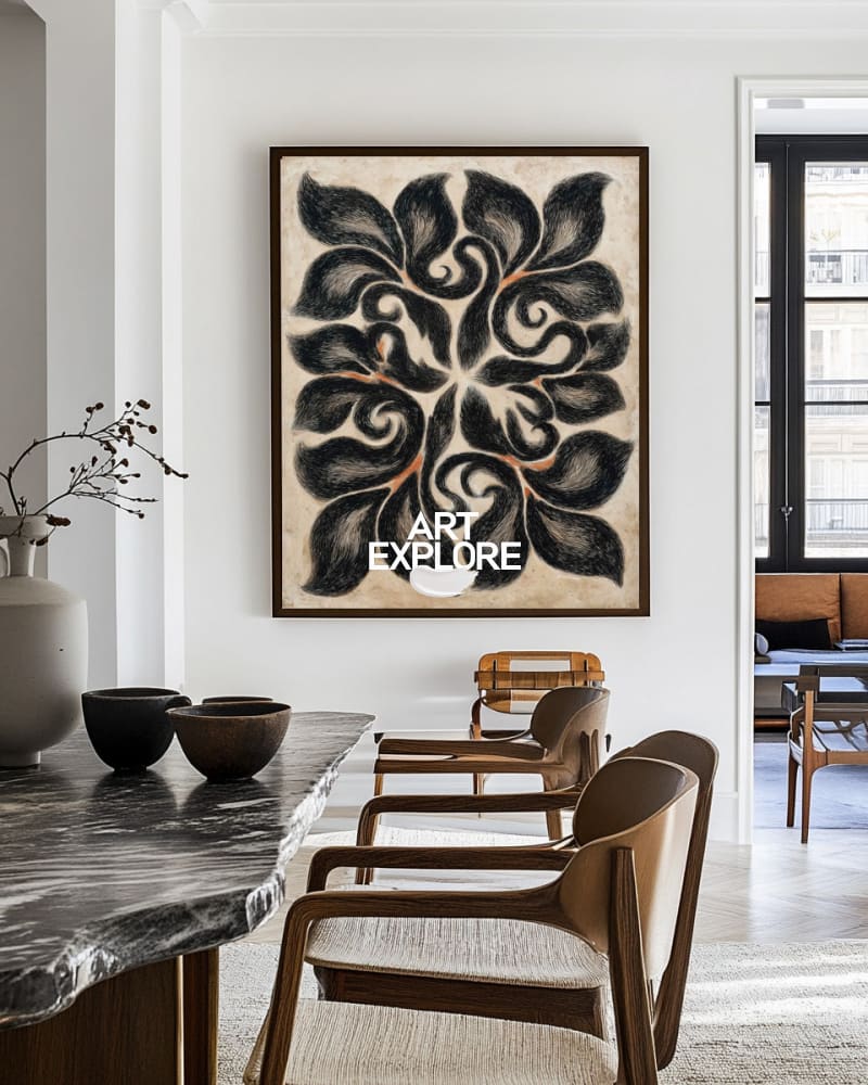 Modern Boho Beige & Black Wall Art for Dining Area | ArtExplore