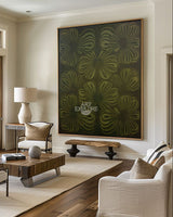 Modern Boho Flower Painting, Dark Green Minimalist Wall Decor | ArtExplore