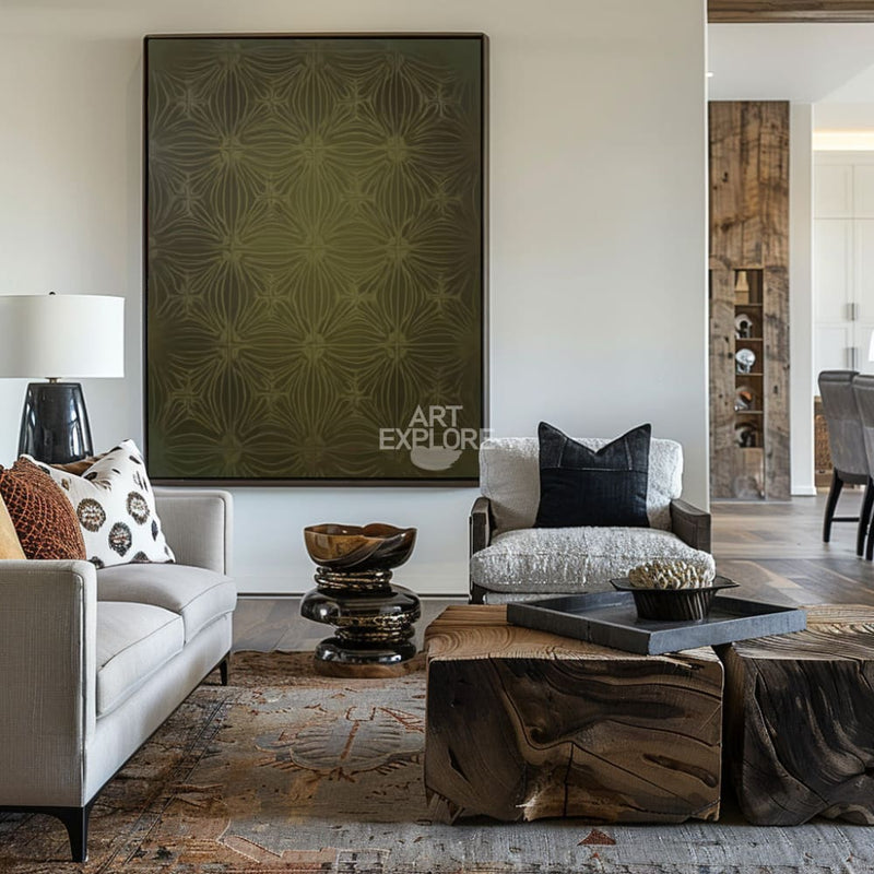 Modern Boho Pattern Art, Large Dark Green Vertical Canvas | ArtExplore