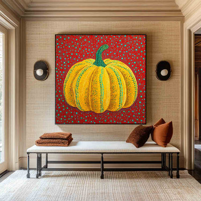 Modern Bold Color Pumpkin Wall Art Yayoi Kusama Painting, Large Pumpkin Painting for Living Room