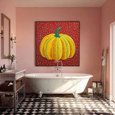 Modern Bold Color Pumpkin Wall Art Yayoi Kusama Painting, Large Pumpkin Painting for Bathroom