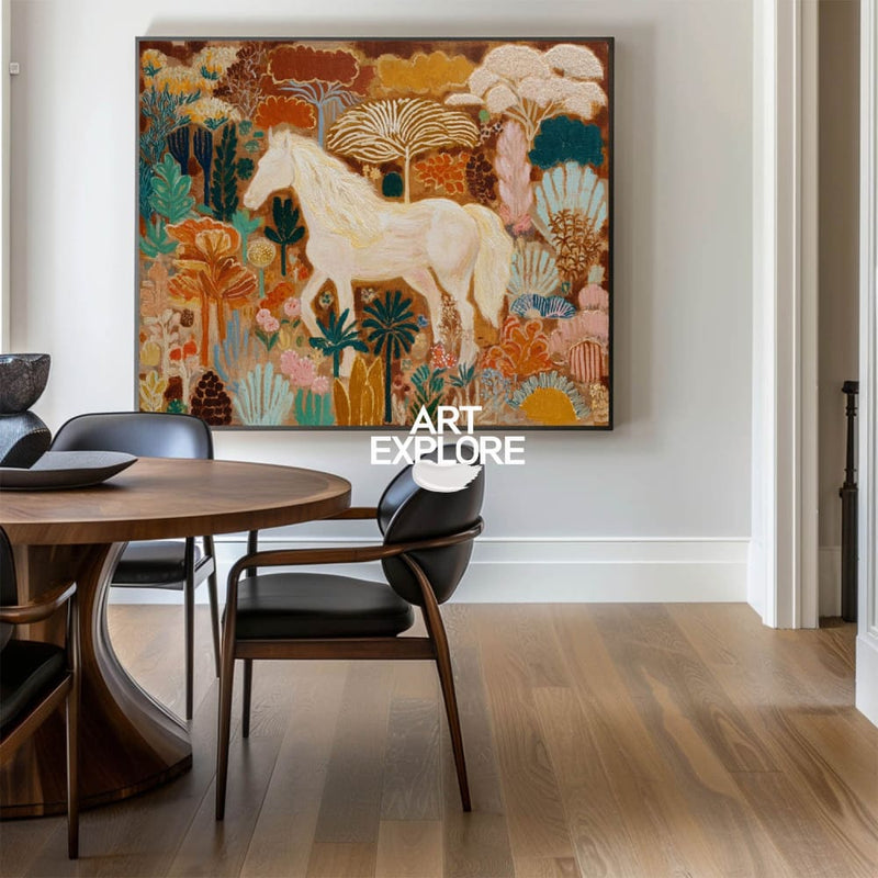 Modern Brown Garden Landscape with Pony, Rich Textured Wall Art – ArtExplore
