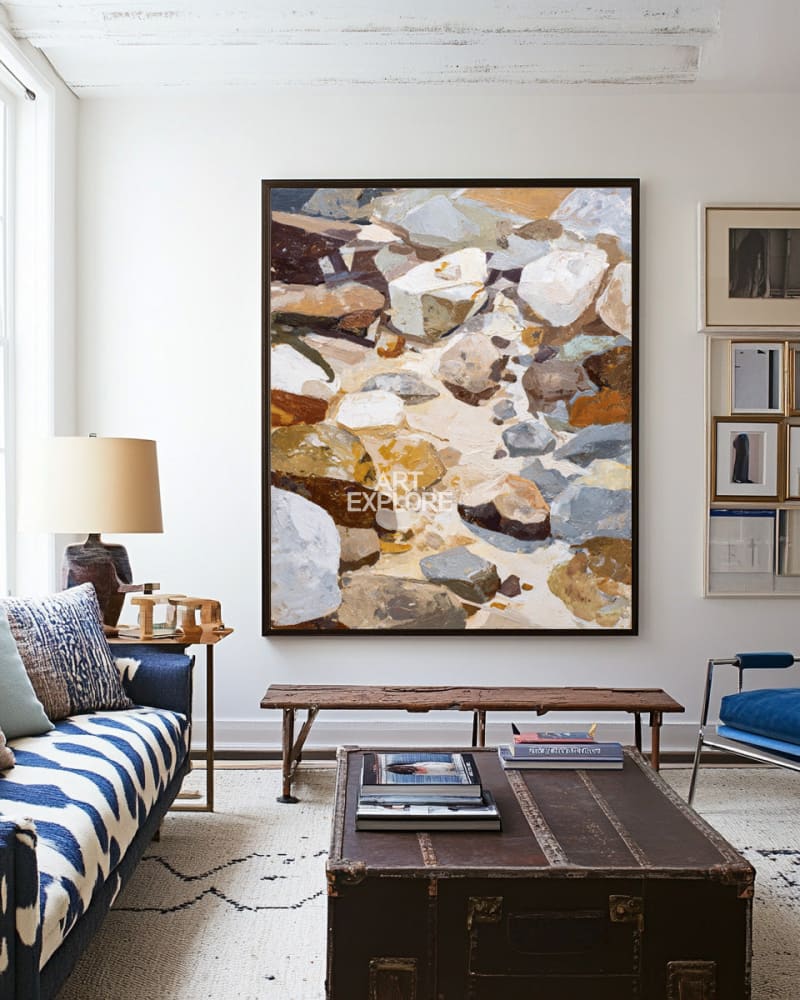 Brown Rock Abstract Painting | Vertical Large Textured Canvas ArtExplore